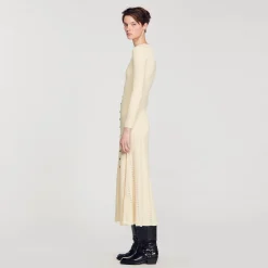 Robes*SANDRO Robe Midi En Maille Beige