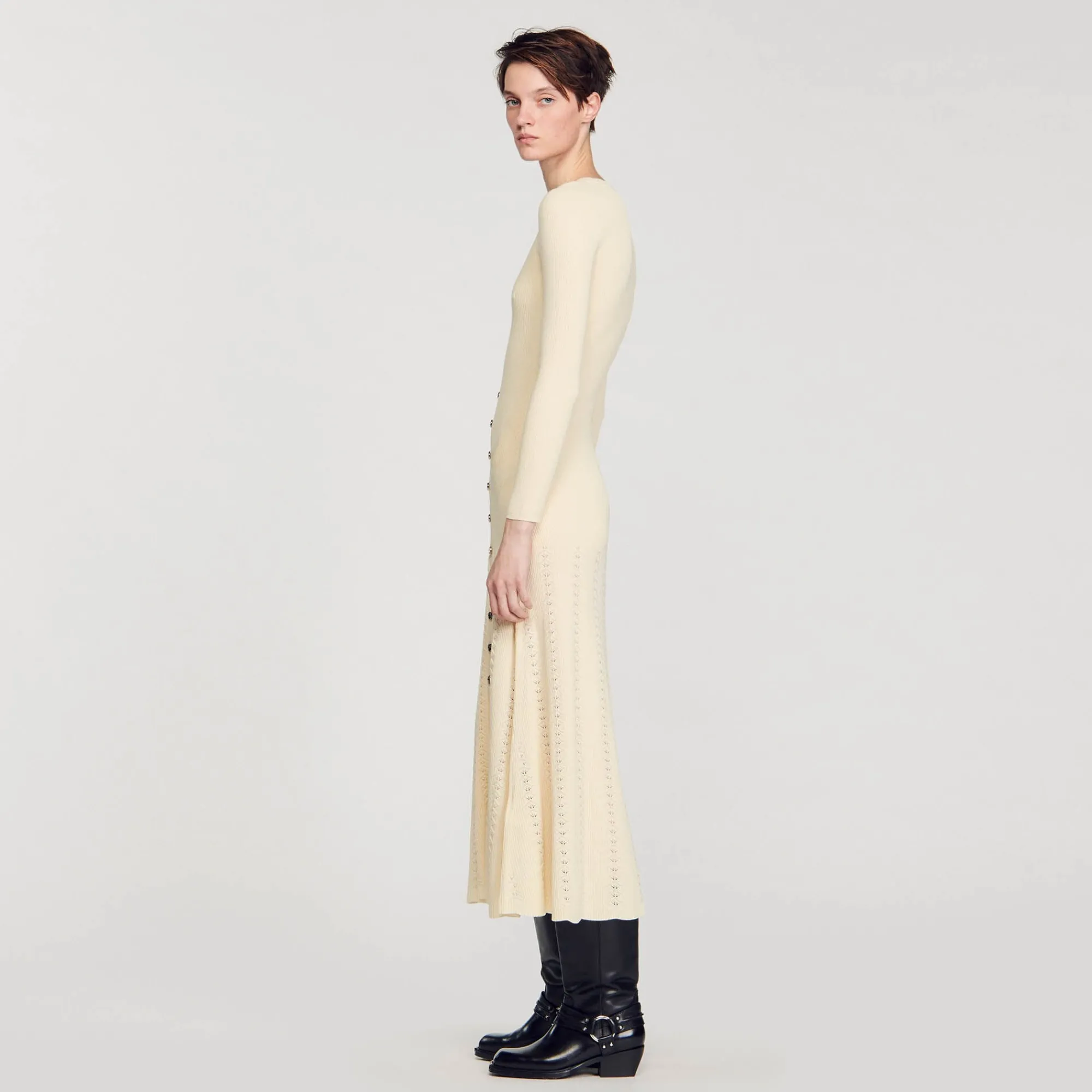Robes*SANDRO Robe Midi En Maille Beige