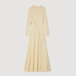 Robes*SANDRO Robe Midi En Maille Beige
