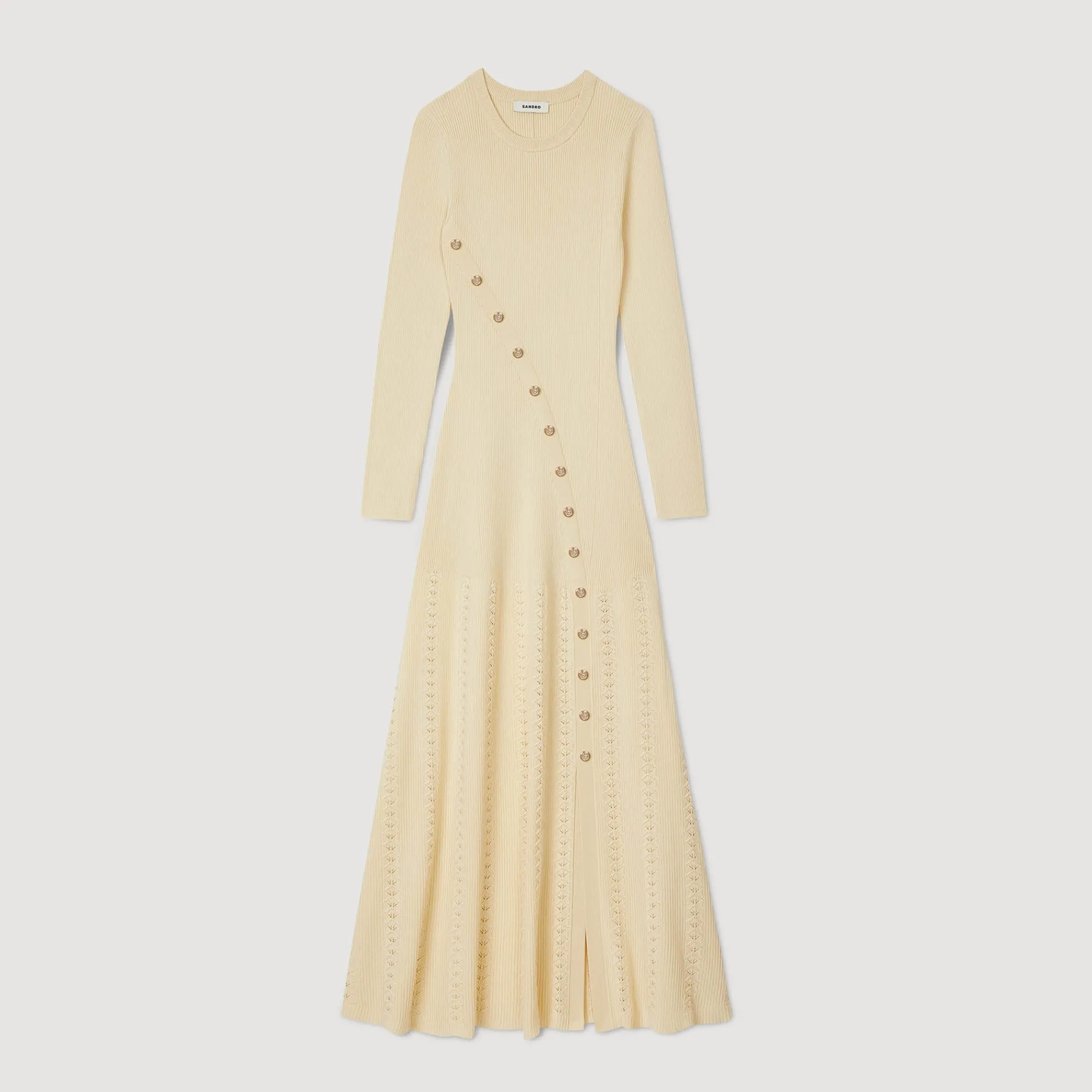 Robes*SANDRO Robe Midi En Maille Beige