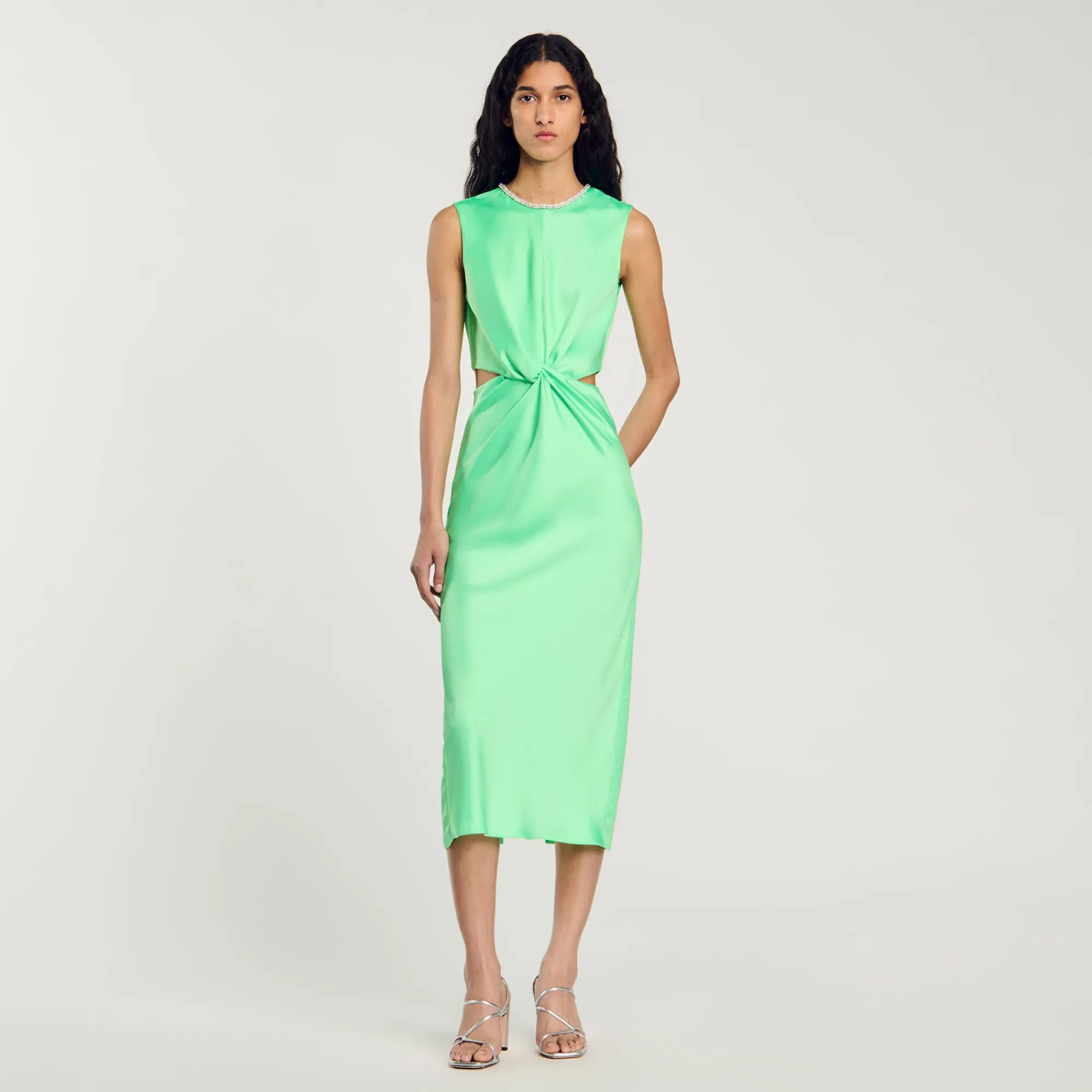 Robes*SANDRO Robe Midi Torsadée Vert Fluo