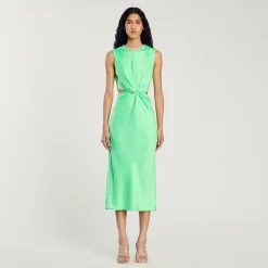 Robes*SANDRO Robe Midi Torsadée Vert Fluo