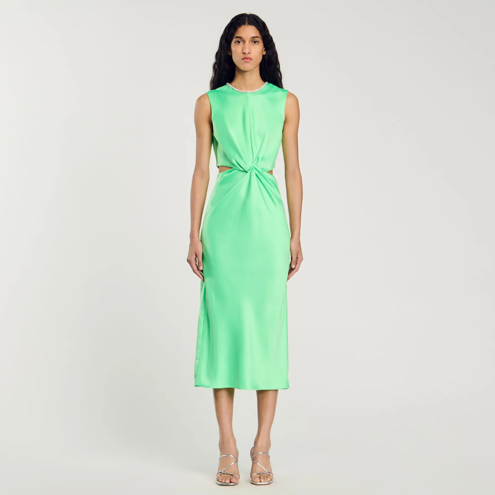 Robes*SANDRO Robe Midi Torsadée Vert Fluo