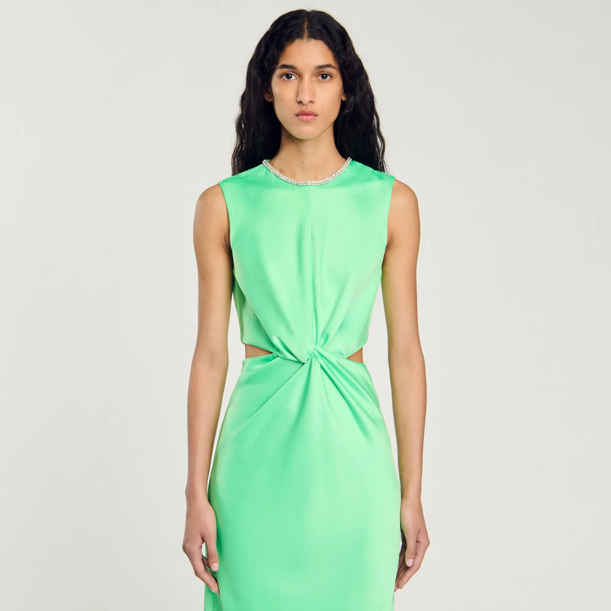 Robes*SANDRO Robe Midi Torsadée Vert Fluo