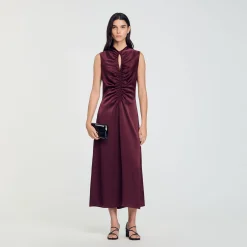 Robes*SANDRO Robe Satinée Drapée Bordeaux
