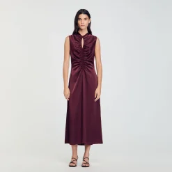 Robes*SANDRO Robe Satinée Drapée Bordeaux