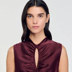 Robes*SANDRO Robe Satinée Drapée Bordeaux