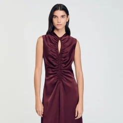 Robes*SANDRO Robe Satinée Drapée Bordeaux