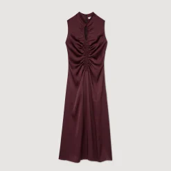 Robes*SANDRO Robe Satinée Drapée Bordeaux
