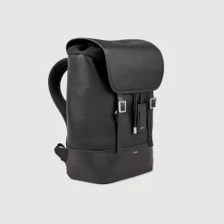 Sacs À Dos*SANDRO Sac à Dos En Toile Et Cuir Noir