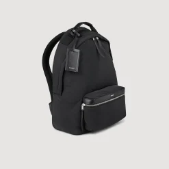 Sacs À Dos*SANDRO Sac à Dos En Toile Et Cuir Noir