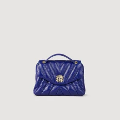 Sacs Porté Épaule|Sacs À Bandoulière*SANDRO Sac Mila En Cuir Grainé Matelassé Bleu marine