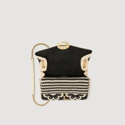 Sacs Porté Épaule|Sacs À Bandoulière*SANDRO Sac Yza En Crochet Bicolore Beige / Noir