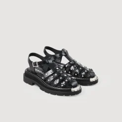 Sandales*SANDRO Sandales Olys Cloutées En Cuir Noir
