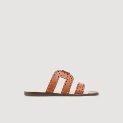 Sandales*SANDRO Sandales Plates En Cuir Perforé Ambre