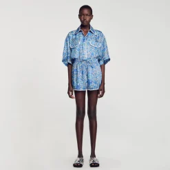 Ensembles|Jupes & Shorts*SANDRO Short à Imprimé Fleuri Bleu / Blanc