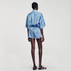 Ensembles|Jupes & Shorts*SANDRO Short à Imprimé Fleuri Bleu / Blanc