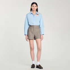 Costumes|Jupes & Shorts*SANDRO Short à Motifs Chevrons Orné De Strass Beige