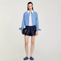 Jupes & Shorts*SANDRO Short Effet 2 En 1 En Satin Bleu Nuit