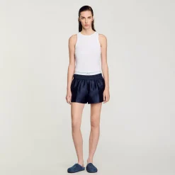 Jupes & Shorts*SANDRO Short Effet 2 En 1 En Satin Bleu Nuit