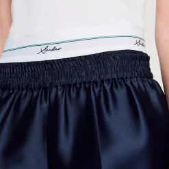 Jupes & Shorts*SANDRO Short Effet 2 En 1 En Satin Bleu Nuit