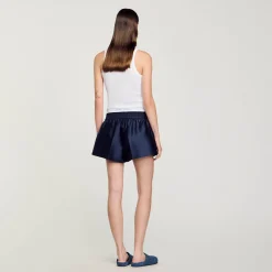 Jupes & Shorts*SANDRO Short Effet 2 En 1 En Satin Bleu Nuit