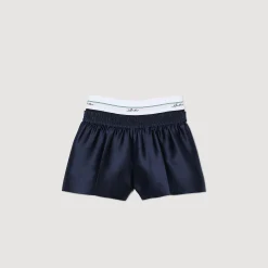 Jupes & Shorts*SANDRO Short Effet 2 En 1 En Satin Bleu Nuit