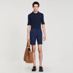 Pantalons & Shorts*SANDRO Short En Coton Bleu Foncé