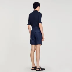 Pantalons & Shorts*SANDRO Short En Coton Bleu Foncé
