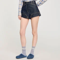 Jupes & Shorts*SANDRO Short En Jean Brut Bleu brut