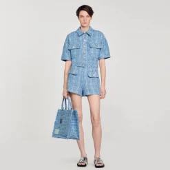 Ensembles|Jupes & Shorts*SANDRO Short En Tweed Bleu