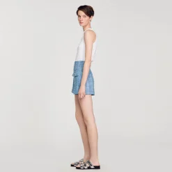 Ensembles|Jupes & Shorts*SANDRO Short En Tweed Bleu