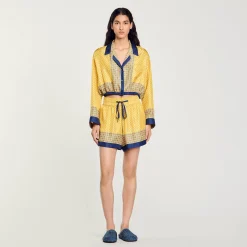 Ensembles|Jupes & Shorts*SANDRO Short Fluide En Soie Imprimée Jaune / Bleu