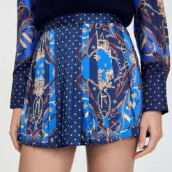 Ensembles|Jupes & Shorts*SANDRO Short Jupe En Soie Imprimée Marine / Or