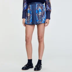Ensembles|Jupes & Shorts*SANDRO Short Jupe En Soie Imprimée Marine / Or