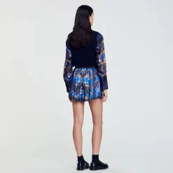Ensembles|Jupes & Shorts*SANDRO Short Jupe En Soie Imprimée Marine / Or