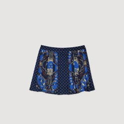 Ensembles|Jupes & Shorts*SANDRO Short Jupe En Soie Imprimée Marine / Or