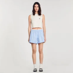 Ensembles|Jupes & Shorts*SANDRO Short Large En Coton Bleu / Blanc