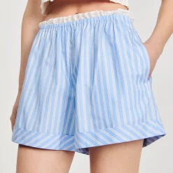 Ensembles|Jupes & Shorts*SANDRO Short Large En Coton Bleu / Blanc