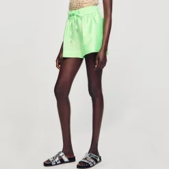 Ensembles|Jupes & Shorts*SANDRO Short Large Satiné Vert Fluo