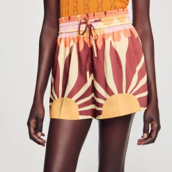 Ensembles|Jupes & Shorts*SANDRO Short Satiné Imprimé Marron