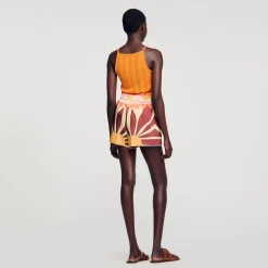 Ensembles|Jupes & Shorts*SANDRO Short Satiné Imprimé Marron