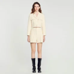 Costumes|Jupes & Shorts*SANDRO Short Taille Haute En Tweed Ecru