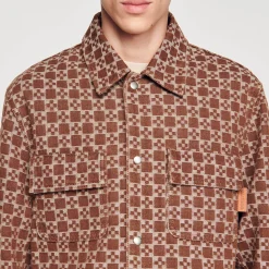 Manteaux & Blousons|Chemises*SANDRO Surchemise Square Cross Marron Foncé