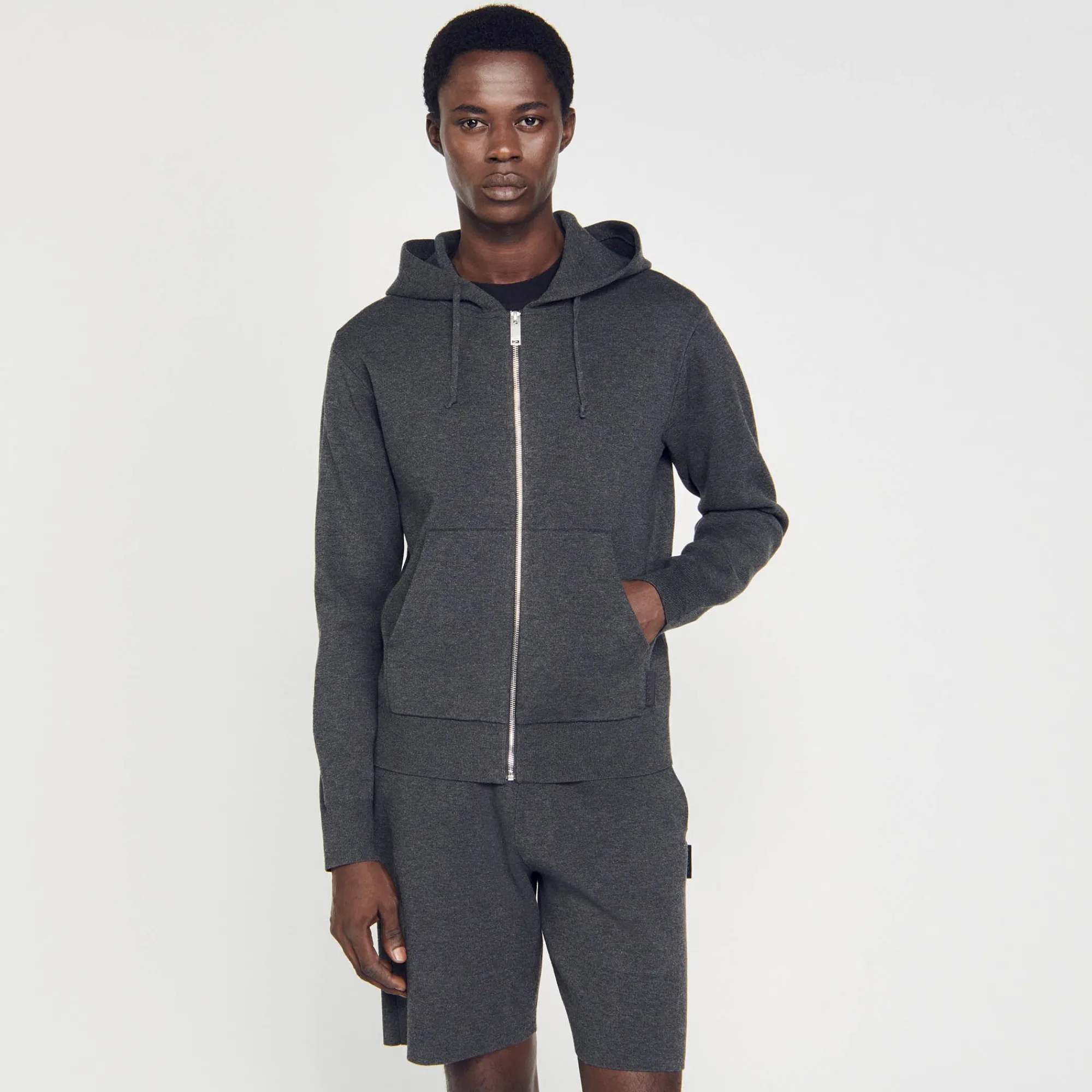 Sweats & Joggings|Pulls & Gilets*SANDRO Sweatshirt à Capuche gris chiné