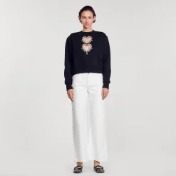 Pulls & Cardigans*SANDRO Sweatshirt à Cœurs Strassés Noir
