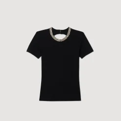 T-Shirts*SANDRO Tee-shirt à Galon Strassé Noir