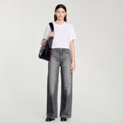 T-Shirts*SANDRO Tee-shirt Court Strassé blanc