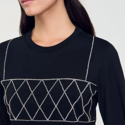 T-Shirts*SANDRO Tee-shirt Court Strassé Noir