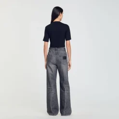 T-Shirts*SANDRO Tee-shirt Court Strassé Noir